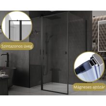 HD Defender "T" Black 120x90 aszimmetrikus szögletes nyílóajtós zuhanykabin 6 mm vastag vízlepergető biztonsági üveggel, fekete színű elemekkel, 195 cm magas