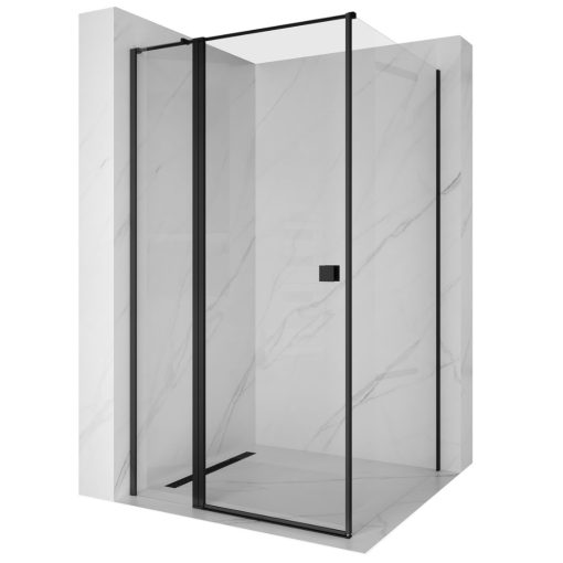 HD Defender "T" Black aszimmetrikus szögletes nyílóajtós zuhanykabin 6 mm vastag vízlepergető biztonsági üveggel, fekete színű elemekkel, 195 cm magas