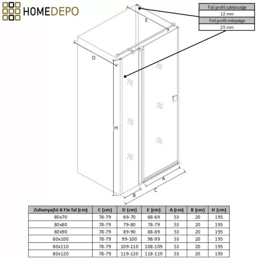 HD Defender "T" Black aszimmetrikus szögletes nyílóajtós zuhanykabin 6 mm vastag vízlepergető biztonsági üveggel, fekete színű elemekkel, 195 cm magas