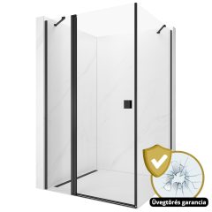   HD Defender "S" Black aszimmetrikus szögletes nyílóajtós zuhanykabin 6 mm vastag vízlepergető biztonsági üveggel, fekete színű elemekkel, 195 cm magas