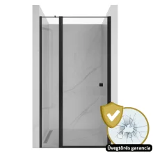HD Defender Black 80/90/100/110/120 cm széles fix+nyíló zuhanyajtó 6 mm vastag vízlepergető biztonsági üveggel, fekete elemekkel, 195 cm magas
