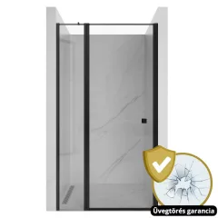   HD Defender Black 80/90/100/110/120 cm széles fix+nyíló zuhanyajtó 6 mm vastag vízlepergető biztonsági üveggel, fekete elemekkel, 195 cm magas