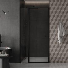 HD Defender Black 90x195, 90 cm széles fix+nyíló zuhanyajtó 6 mm vastag vízlepergető biztonsági üveggel, fekete elemekkel, 195 cm magas