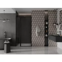 HD Defender Black 80/90/100/110/120 cm széles fix+nyíló zuhanyajtó 6 mm vastag vízlepergető biztonsági üveggel, fekete elemekkel, 195 cm magas