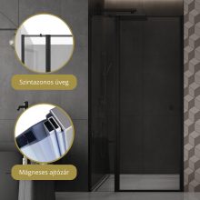 HD Defender Black 90x195, 90 cm széles fix+nyíló zuhanyajtó 6 mm vastag vízlepergető biztonsági üveggel, fekete elemekkel, 195 cm magas