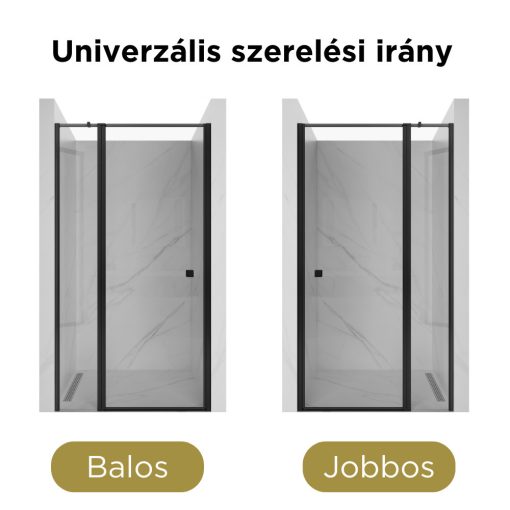 HD Defender Black 90x195, 90 cm széles fix+nyíló zuhanyajtó 6 mm vastag vízlepergető biztonsági üveggel, fekete elemekkel, 195 cm magas