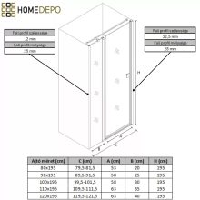 HD Defender Black 90x195, 90 cm széles fix+nyíló zuhanyajtó 6 mm vastag vízlepergető biztonsági üveggel, fekete elemekkel, 195 cm magas