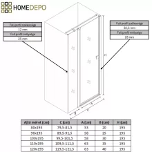 HD Defender Black 80/90/100/110/120 cm széles fix+nyíló zuhanyajtó 6 mm vastag vízlepergető biztonsági üveggel, fekete elemekkel, 195 cm magas