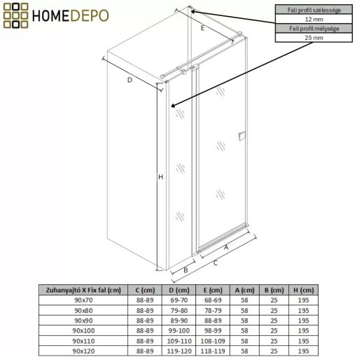 HD Defender "T" Black 90x90 szögletes nyílóajtós zuhanykabin 6 mm vastag vízlepergető biztonsági üveggel, fekete színű elemekkel, 195 cm magas