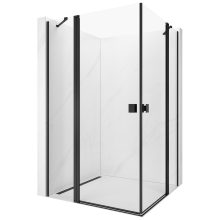 HD Defender Duo "S" Black 80x100 aszimmetrikus szögletes nyílóajtós zuhanykabin 6 mm vastag vízlepergető biztonsági üveggel, fekete elemekkel, 195 cm magas