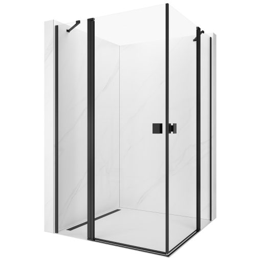 HD Defender Duo "S" Black 80x100 aszimmetrikus szögletes nyílóajtós zuhanykabin 6 mm vastag vízlepergető biztonsági üveggel, fekete elemekkel, 195 cm magas