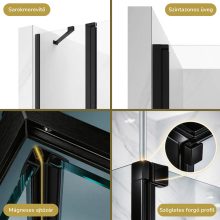 HD Defender Duo "S" Black 80x100 aszimmetrikus szögletes nyílóajtós zuhanykabin 6 mm vastag vízlepergető biztonsági üveggel, fekete elemekkel, 195 cm magas
