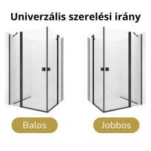 HD Defender Duo "S" Black 80x100 aszimmetrikus szögletes nyílóajtós zuhanykabin 6 mm vastag vízlepergető biztonsági üveggel, fekete elemekkel, 195 cm magas