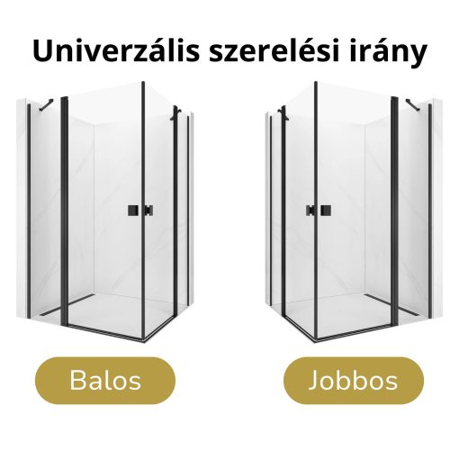 HD Defender Duo "S" Black 80x100 aszimmetrikus szögletes nyílóajtós zuhanykabin 6 mm vastag vízlepergető biztonsági üveggel, fekete elemekkel, 195 cm magas