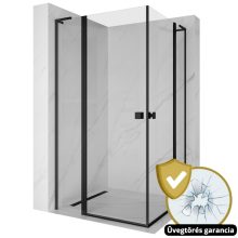 HD Defender Duo "L" Black 100x110 aszimmetrikus szögletes nyílóajtós zuhanykabin 6 mm vastag vízlepergető biztonsági üveggel, fekete elemekkel, 195 cm magas