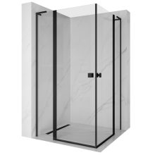 HD Defender Duo "L" Black 100x110 aszimmetrikus szögletes nyílóajtós zuhanykabin 6 mm vastag vízlepergető biztonsági üveggel, fekete elemekkel, 195 cm magas