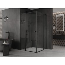 HD Defender Duo "L" Black 100x110 aszimmetrikus szögletes nyílóajtós zuhanykabin 6 mm vastag vízlepergető biztonsági üveggel, fekete elemekkel, 195 cm magas