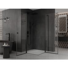 HD Defender Duo "L" Black 100x110 aszimmetrikus szögletes nyílóajtós zuhanykabin 6 mm vastag vízlepergető biztonsági üveggel, fekete elemekkel, 195 cm magas