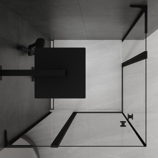 HD Defender Duo "L" Black 100x110 aszimmetrikus szögletes nyílóajtós zuhanykabin 6 mm vastag vízlepergető biztonsági üveggel, fekete elemekkel, 195 cm magas