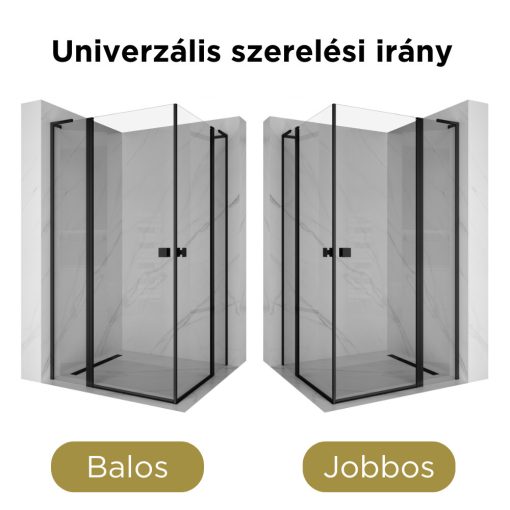 HD Defender Duo "L" Black 100x110 aszimmetrikus szögletes nyílóajtós zuhanykabin 6 mm vastag vízlepergető biztonsági üveggel, fekete elemekkel, 195 cm magas