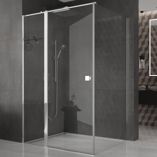 HD Defender "T" 100x70 aszimmetrikus szögletes nyílóajtós zuhanykabin 6 mm vastag vízlepergető biztonsági üveggel, krómozott elemekkel, 195 cm magas