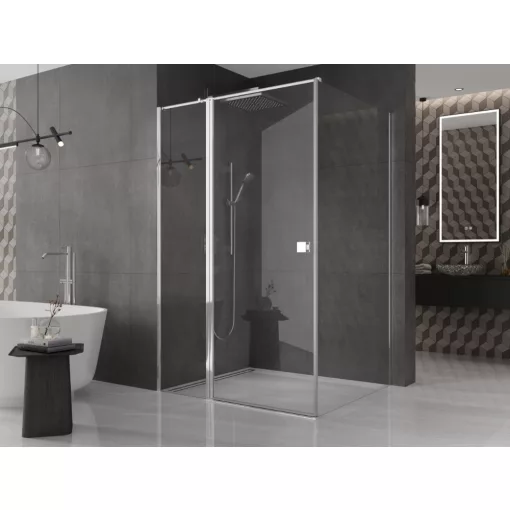 HD Defender "T" 100x70 aszimmetrikus szögletes nyílóajtós zuhanykabin 6 mm vastag vízlepergető biztonsági üveggel, krómozott elemekkel, 195 cm magas