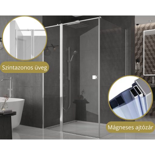 HD Defender "T" 100x70 aszimmetrikus szögletes nyílóajtós zuhanykabin 6 mm vastag vízlepergető biztonsági üveggel, krómozott elemekkel, 195 cm magas