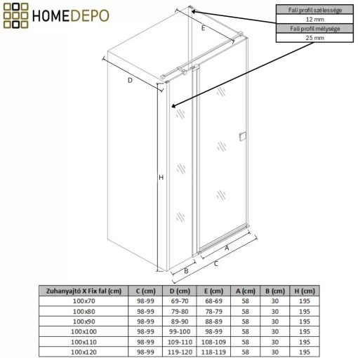 HD Defender "T" 100x70 aszimmetrikus szögletes nyílóajtós zuhanykabin 6 mm vastag vízlepergető biztonsági üveggel, krómozott elemekkel, 195 cm magas