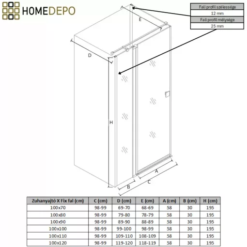 HD Defender "T" 100x70 aszimmetrikus szögletes nyílóajtós zuhanykabin 6 mm vastag vízlepergető biztonsági üveggel, krómozott elemekkel, 195 cm magas