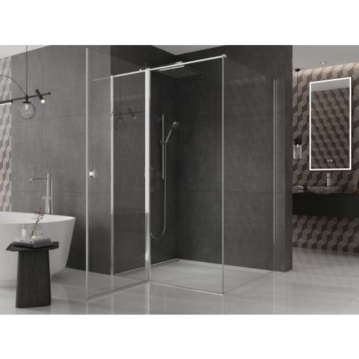 HD Defender "T" 110x90 aszimmetrikus szögletes nyílóajtós zuhanykabin 6 mm vastag vízlepergető biztonsági üveggel, krómozott elemekkel, 195 cm magas