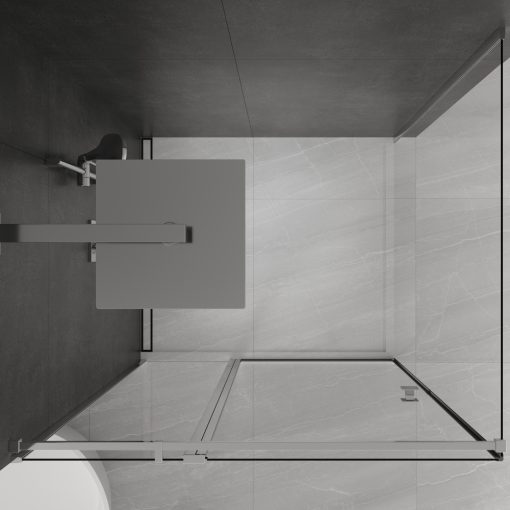 HD Defender "T" 110x90 aszimmetrikus szögletes nyílóajtós zuhanykabin 6 mm vastag vízlepergető biztonsági üveggel, krómozott elemekkel, 195 cm magas