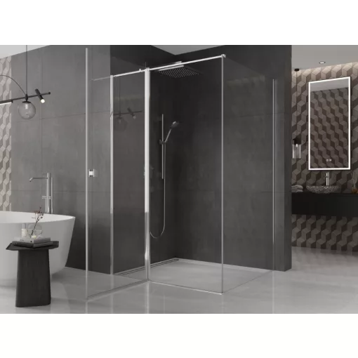 HD Defender "T" 120x70 aszimmetrikus szögletes nyílóajtós zuhanykabin 6 mm vastag vízlepergető biztonsági üveggel, krómozott elemekkel, 195 cm magas
