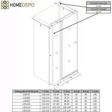 HD Defender "T" 120x70 aszimmetrikus szögletes nyílóajtós zuhanykabin 6 mm vastag vízlepergető biztonsági üveggel, krómozott elemekkel, 195 cm magas
