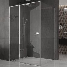 HD Defender "T" aszimmetrikus szögletes nyílóajtós zuhanykabin 6 mm vastag vízlepergető biztonsági üveggel, krómozott elemekkel, 195 cm magas