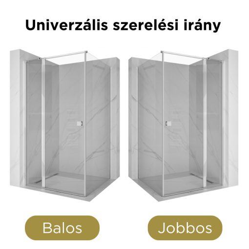 HD Defender "T" aszimmetrikus szögletes nyílóajtós zuhanykabin 6 mm vastag vízlepergető biztonsági üveggel, krómozott elemekkel, 195 cm magas