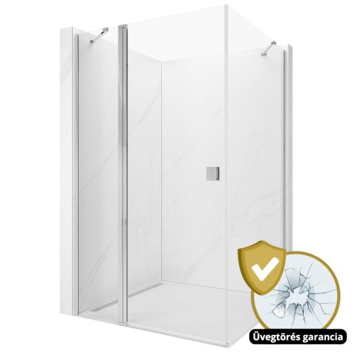 HD Defender "S" 100x70 aszimmetrikus szögletes nyílóajtós zuhanykabin 6 mm vastag vízlepergető biztonsági üveggel, krómozott elemekkel, 195 cm magas