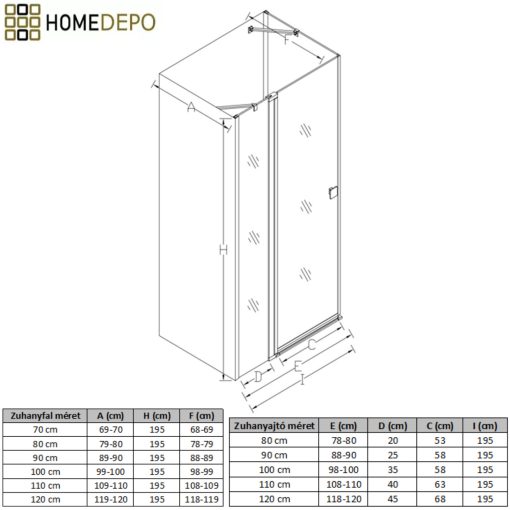 HD Defender "S" 100x70 aszimmetrikus szögletes nyílóajtós zuhanykabin 6 mm vastag vízlepergető biztonsági üveggel, krómozott elemekkel, 195 cm magas