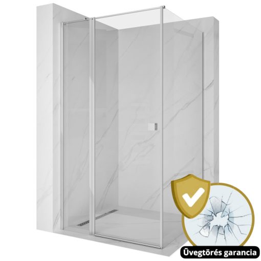 HD Defender "T" 90x120 aszimmetrikus szögletes nyílóajtós zuhanykabin 6 mm vastag vízlepergető biztonsági üveggel, krómozott elemekkel, 195 cm magas