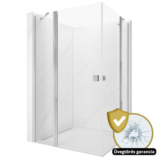 HD Defender Duo "S" 100x120 aszimmetrikus szögletes nyílóajtós zuhanykabin 6 mm vastag vízlepergető biztonsági üveggel, krómozott elemekkel, 195 cm magas