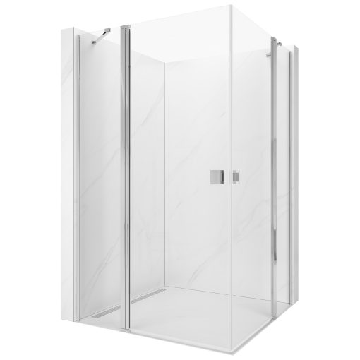 HD Defender Duo "S" 100x120 aszimmetrikus szögletes nyílóajtós zuhanykabin 6 mm vastag vízlepergető biztonsági üveggel, krómozott elemekkel, 195 cm magas