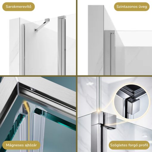 HD Defender Duo "S" 100x120 aszimmetrikus szögletes nyílóajtós zuhanykabin 6 mm vastag vízlepergető biztonsági üveggel, krómozott elemekkel, 195 cm magas