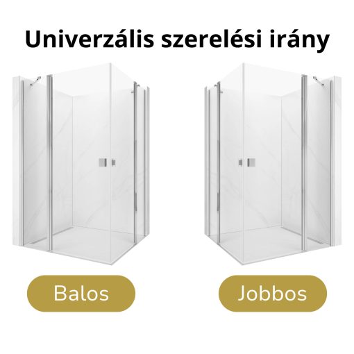 HD Defender Duo "S" 100x120 aszimmetrikus szögletes nyílóajtós zuhanykabin 6 mm vastag vízlepergető biztonsági üveggel, krómozott elemekkel, 195 cm magas