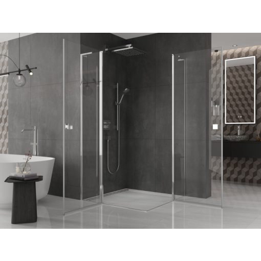 HD Defender Duo "L" 120x110 aszimmetrikus szögletes nyílóajtós zuhanykabin 6 mm vastag vízlepergető biztonsági üveggel, krómozott elemekkel, 195 cm magas