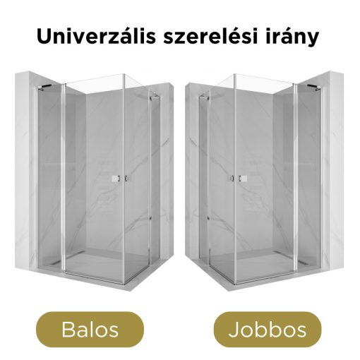HD Defender Duo "L" 120x110 aszimmetrikus szögletes nyílóajtós zuhanykabin 6 mm vastag vízlepergető biztonsági üveggel, krómozott elemekkel, 195 cm magas