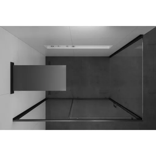 HD Dante Black 100x70 aszimmetrikus szögletes tolóajtós zuhanykabin 6 mm vastag vízlepergető biztonsági üveggel, fekete elemekkel, 195 cm magas