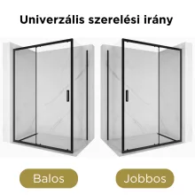 HD Dante Black 100x70 aszimmetrikus szögletes tolóajtós zuhanykabin 6 mm vastag vízlepergető biztonsági üveggel, fekete elemekkel, 195 cm magas