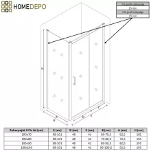 HD Dante Black 100x70 aszimmetrikus szögletes tolóajtós zuhanykabin 6 mm vastag vízlepergető biztonsági üveggel, fekete elemekkel, 195 cm magas