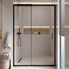 HD Dante Black 150x195 cm, 150 cm széles toló zuhanyajtó 6 mm vastag vízlepergető biztonsági üveggel, fekete elemekkel, 195 cm magas