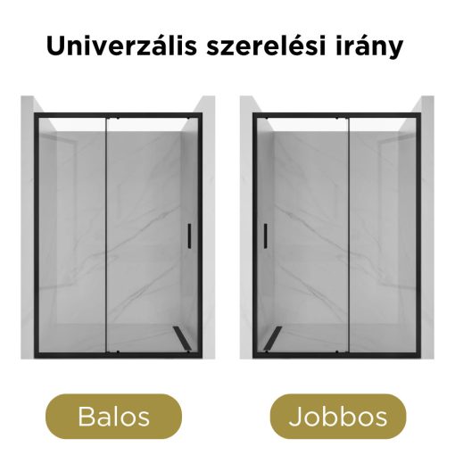 HD Dante Black 150x195 cm, 150 cm széles toló zuhanyajtó 6 mm vastag vízlepergető biztonsági üveggel, fekete elemekkel, 195 cm magas