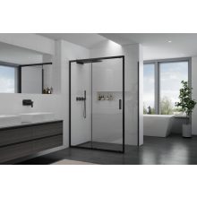 HD Dante Black 110x70 aszimmetrikus szögletes tolóajtós zuhanykabin 6 mm vastag vízlepergető biztonsági üveggel, fekete elemekkel, 195 cm magas